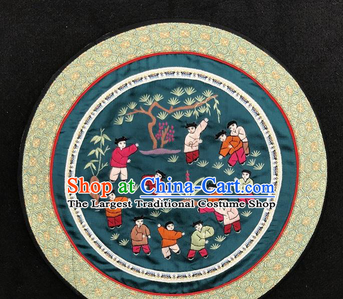 Traditional Chinese Embroidered Children Fabric Hand Embroidering Dress Applique Embroidery Green Silk Patches Accessories