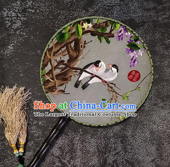 Chinese Traditional Embroidery Wisteria Birds Silk Palace Fans Handmade Embroidered Round Fan Craft