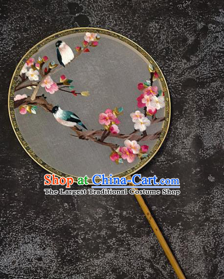 Chinese Traditional Embroidery Begonia Birds Palace Fans Handmade Mottled Bamboo Round Fan Embroidered Silk Craft