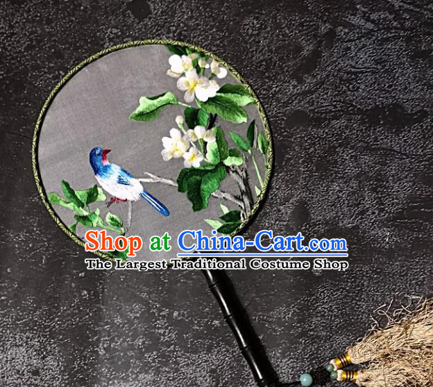 Chinese Traditional Embroidery Palace Fans Handmade Round Fan Embroidered Flower Bird Silk Fan Craft