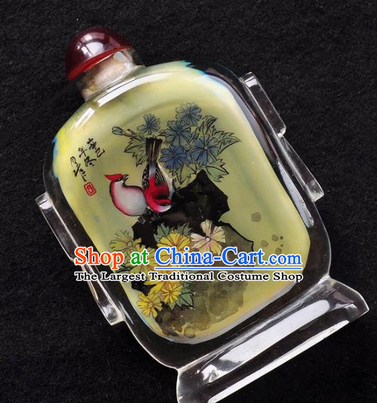 Chinese Handmade Snuff Bottle Traditional Inside Painting Chrysanthemum Birds Snuff Bottles Artware