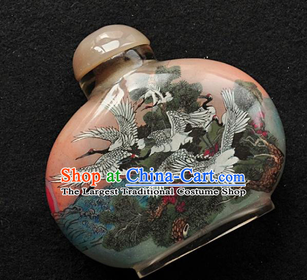 Chinese Handmade Snuff Bottle Traditional Inside Painting Cranes Snuff Bottles Artware