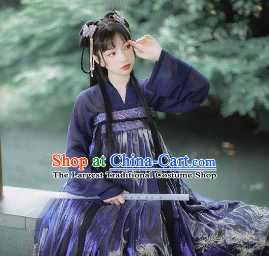 Chinese Traditional Ancient Tang Dynasty Palace Lady Costumes Classical Hanfu Purple Blouse and Dress Set