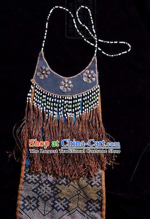 Chinese Handmade Miao Nationality Brown Tassel Necklace Traditional Minority Ethnic Folk Dance Necklet Accessories for Women