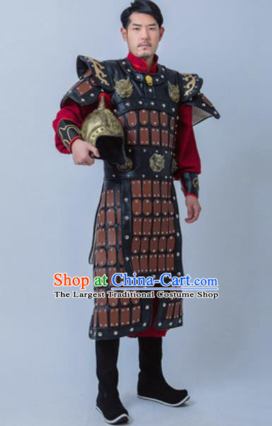 Chinese Traditional Han Dynasty General Armor Costume Drama Ancient Warrior Clothing and Helmet for Men