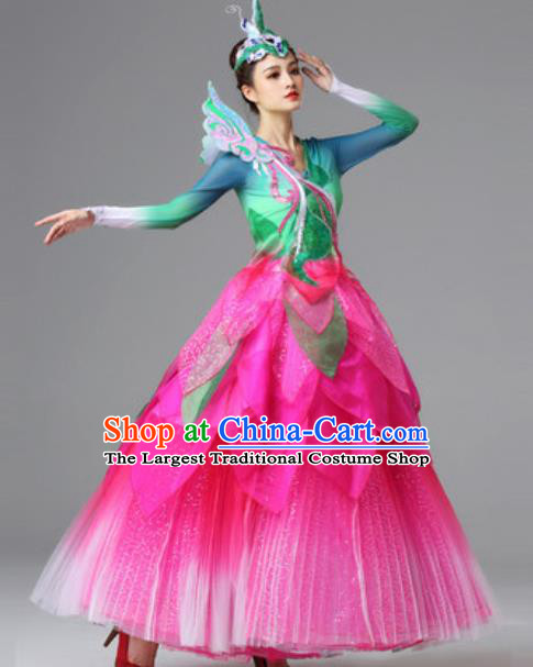 Traditional Chinese Opening Dance Pink Dress Modern Dance Lotus Dance Stage Performance Costume for Women