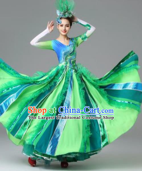 Traditional Chinese Opening Dance Green Dress Modern Dance Stage Performance Costume for Women
