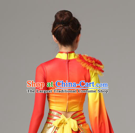 Traditional Chinese Folk Dance Red Outfits Dress Drum Dance Yangko Dance Stage Performance Costume for Women