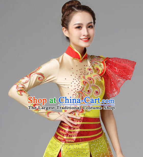 Traditional Chinese Folk Dance Red Outfits Drum Dance Dress Yangko Dance Stage Performance Costume for Women