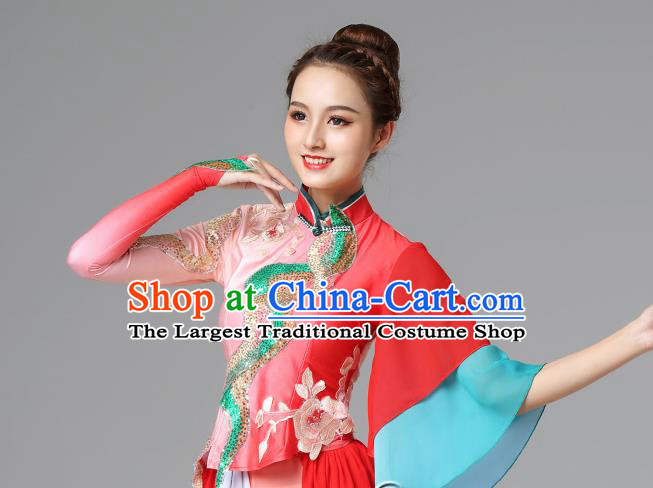 Traditional Chinese Folk Dance Red Outfits Classical Dance Dress Umbrella Dance Stage Performance Costume for Women