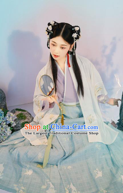 Traditional Chinese Song Dynasty Village Girl Hanfu Dress Apparels Ancient Young Lady Historical Costumes BeiZi Blouse and Skirt Full Set
