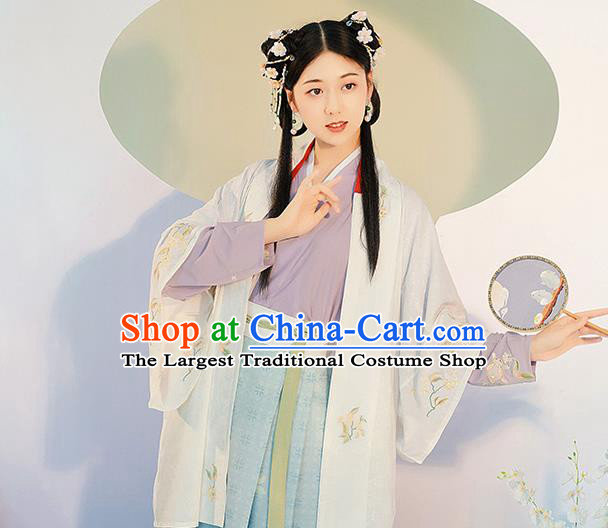 Traditional Chinese Song Dynasty Village Girl Hanfu Dress Apparels Ancients Young Lady Historical Costumes BeiZi Blouse and Skirt Full Set