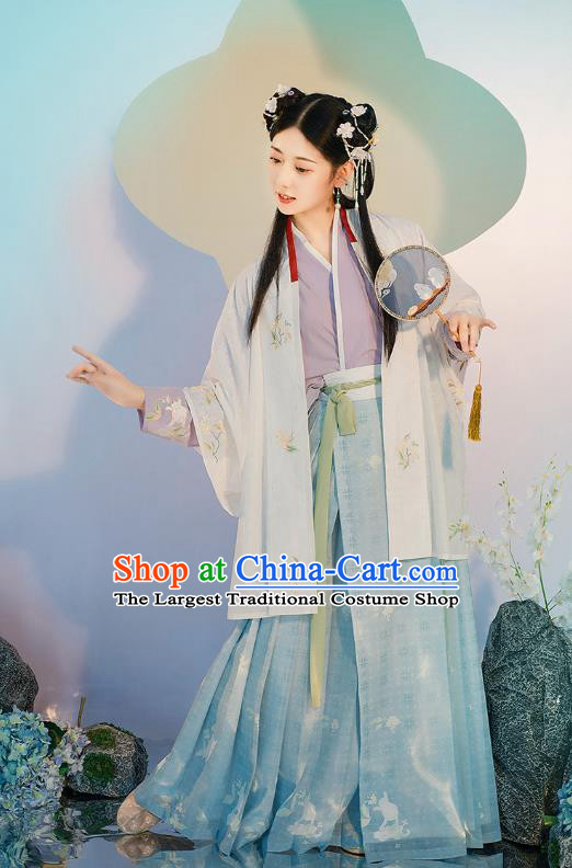 Traditional Chinese Song Dynasty Village Girl Hanfu Dress Apparels Ancients Young Lady Historical Costumes BeiZi Blouse and Skirt Full Set