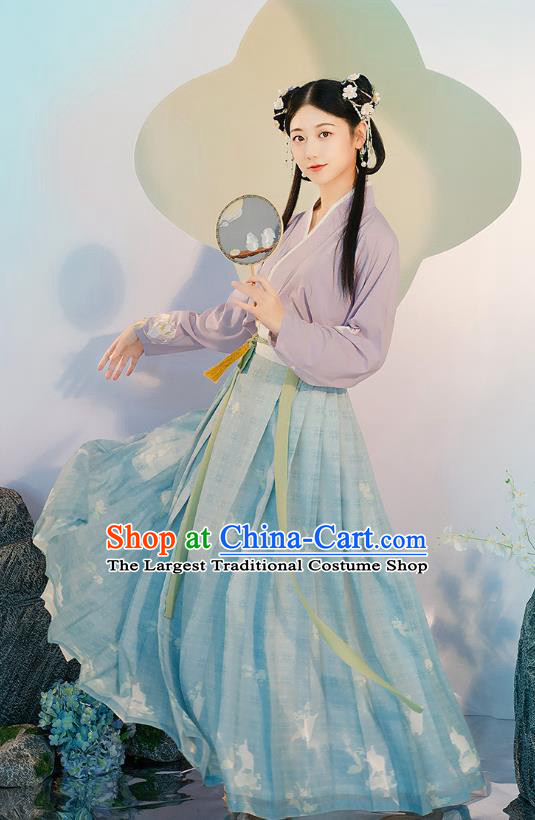 Traditional Chinese Song Dynasty Village Girl Hanfu Dress Apparels Ancients Young Lady Historical Costumes BeiZi Blouse and Skirt Full Set