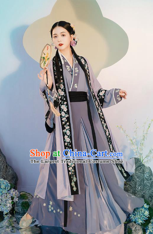 Traditional Chinese Song Dynasty Noble Female Hanfu Dress Apparels Ancients Young Mistress Historical Costumes Embroidered Cloak Blouse and Skirt Full Set