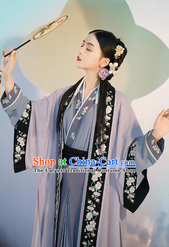 Traditional Chinese Song Dynasty Noble Female Hanfu Dress Apparels Ancients Young Mistress Historical Costumes Embroidered Cloak Blouse and Skirt Full Set