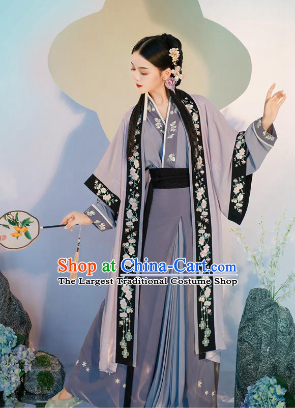 Traditional Chinese Song Dynasty Noble Female Hanfu Dress Apparels Ancients Young Mistress Historical Costumes Embroidered Cloak Blouse and Skirt Full Set