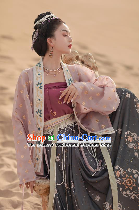 Traditional Chinese Song Dynasty Young Woman Hanfu Dress Apparels Ancients Dance Lady Historical Costumes Blouse Strapless and Skirt Full Set