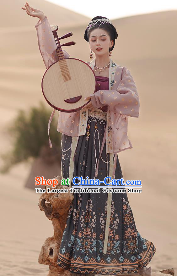 Traditional Chinese Song Dynasty Young Woman Hanfu Dress Apparels Ancients Dance Lady Historical Costumes Blouse Strapless and Skirt Full Set