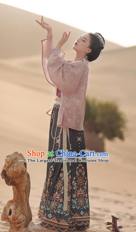 Traditional Chinese Song Dynasty Young Woman Hanfu Dress Apparels Ancients Dance Lady Historical Costumes Blouse Strapless and Skirt Full Set