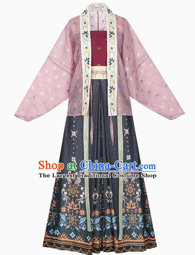 Traditional Chinese Song Dynasty Young Woman Hanfu Dress Apparels Ancients Dance Lady Historical Costumes Blouse Strapless and Skirt Full Set