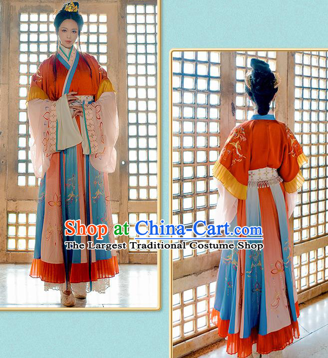 Traditional Chinese Jin Dynasty Royal Princess Hanfu Dress Apparels Ancient Goddess Historical Costumes Full Set for Women