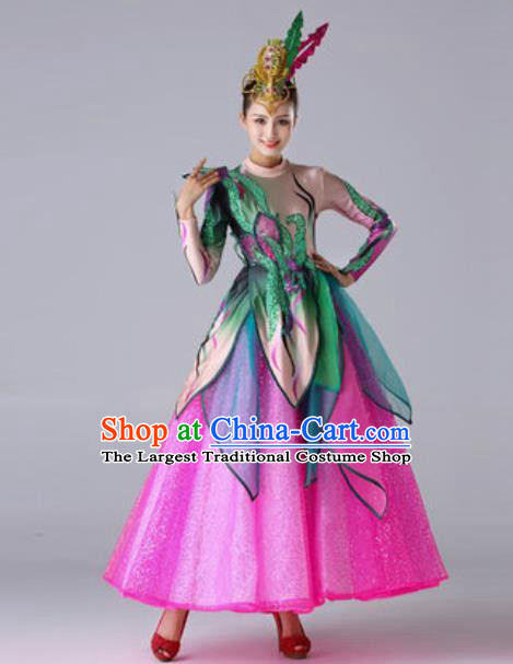 Traditional Chinese Modern Dance Outfits Classical Dance Rosy Dress Opening Dance Stage Performance Costume for Women