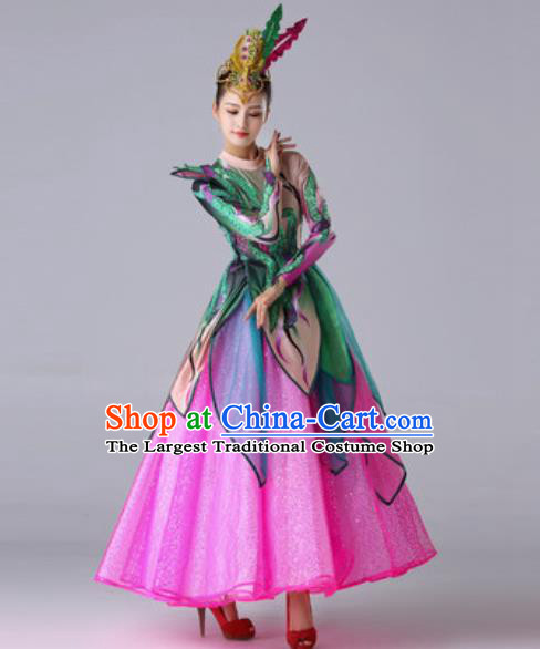 Traditional Chinese Modern Dance Outfits Classical Dance Rosy Dress Opening Dance Stage Performance Costume for Women