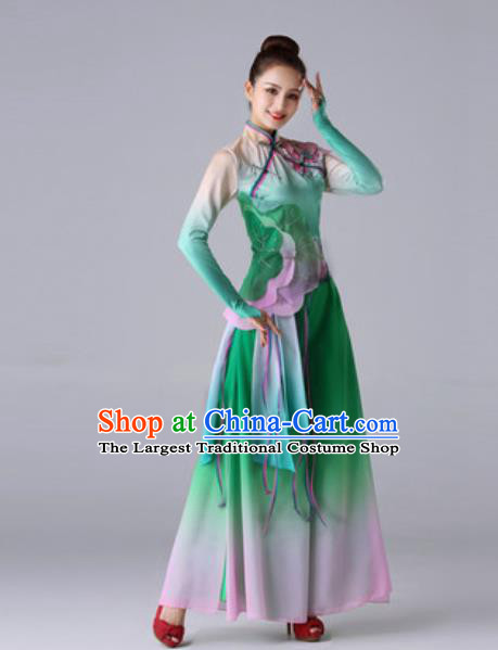 Traditional Chinese Umbrella Dance Green Outfits Classical Dance Dress Fan Dance Stage Performance Costume for Women