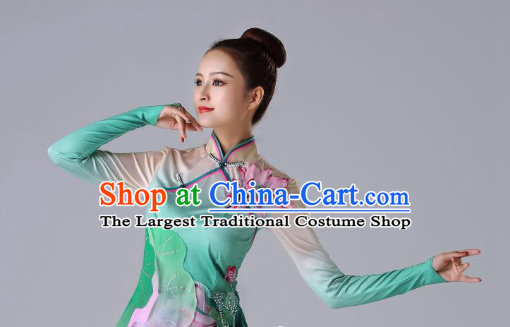 Traditional Chinese Umbrella Dance Green Outfits Classical Dance Dress Fan Dance Stage Performance Costume for Women