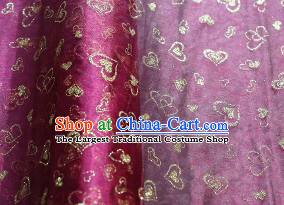 Chinese Traditional Heart Shape Pattern Design Purplish Red Veil Fabric Grenadine Cloth Asian Gauze Material