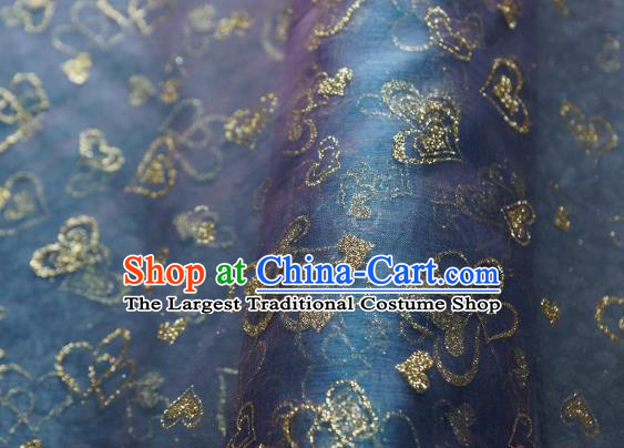 Chinese Traditional Heart Shape Pattern Design Navy Veil Fabric Grenadine Cloth Asian Gauze Material