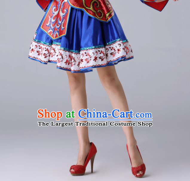 Traditional Chinese Ethnic Dance Outfits Folk Dance Royalblue Dress Mongol Nationality Stage Performance Costume for Women