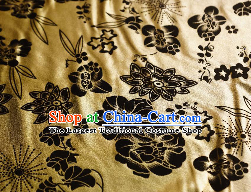 Chinese Traditional Flowers Pattern Design Light Golden Flocking Fabric Velvet Cloth Asian Pleuche Material