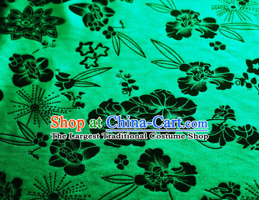 Chinese Traditional Flowers Pattern Design Green Flocking Fabric Velvet Cloth Asian Pleuche Material