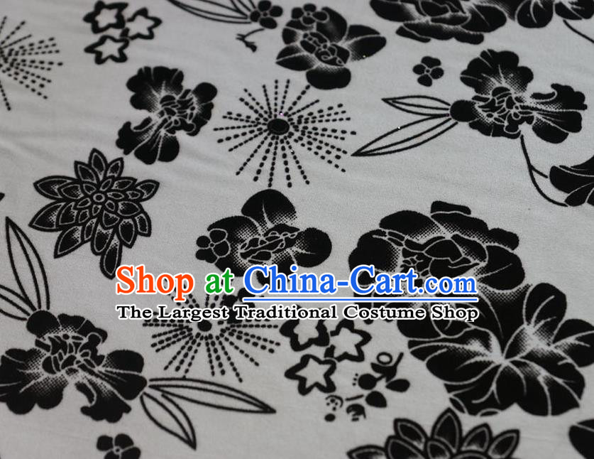 Chinese Traditional Flowers Pattern Design White Flocking Fabric Velvet Cloth Asian Pleuche Material