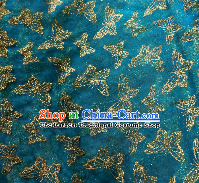 Chinese Traditional Butterfly Pattern Design Lake Blue Veil Fabric Cloth Organdy Material Asian Dress Grenadine Drapery