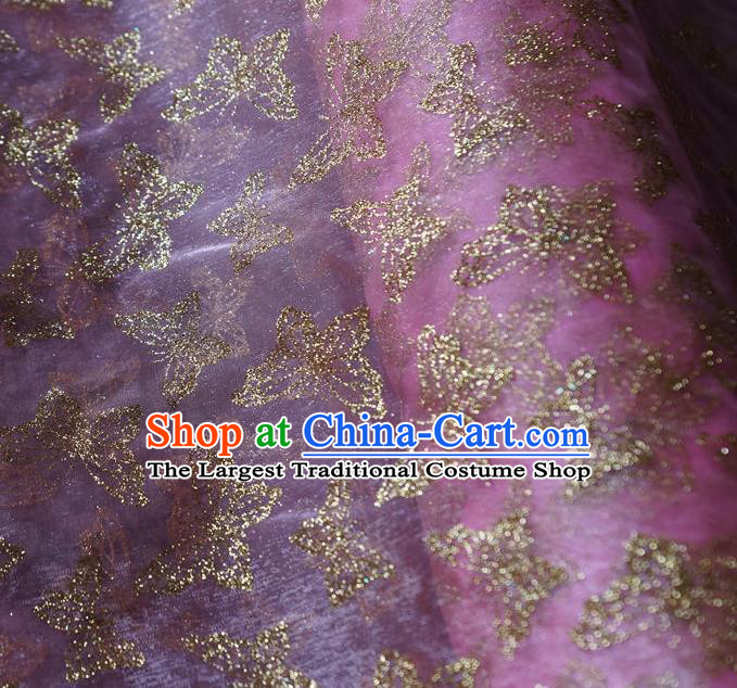 Chinese Traditional Butterfly Pattern Design Lilac Veil Fabric Cloth Organdy Material Asian Dress Grenadine Drapery