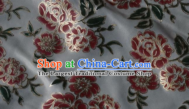 Chinese Traditional Printing Roses Pattern Design White Brocade Fabric Tapestry Cloth Asian Silk Satin Material