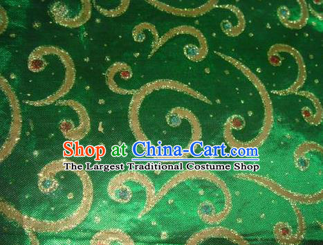Chinese Traditional Gilding Pattern Design Green Satin Fabric Cloth Silk Crepe Material Asian Dress Drapery