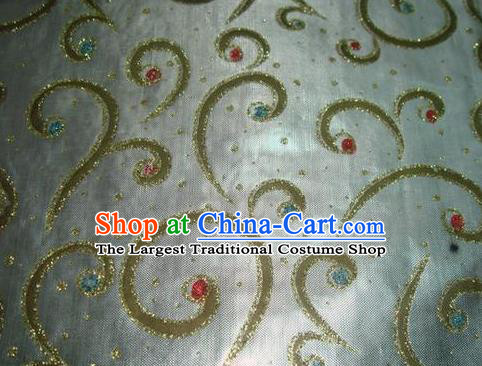 Chinese Traditional Gilding Pattern Design White Satin Fabric Cloth Silk Crepe Material Asian Dress Drapery