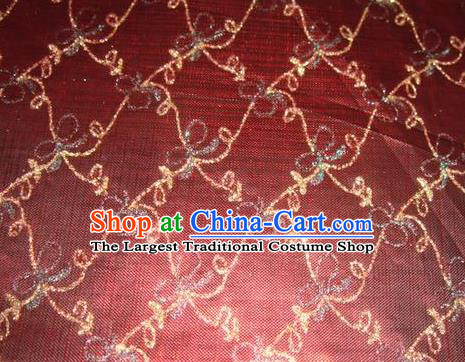 Chinese Traditional Gilding Bowknot Pattern Design Purplish Red Satin Fabric Cloth Crepe Material Asian Dress Brocade Drapery