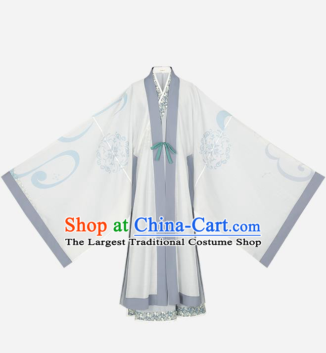 Traditional Chinese Ming Dynasty Swordsman Apparels Ancient Taoist Historical Costumes Embroidered Cloak and Long Gown for Men