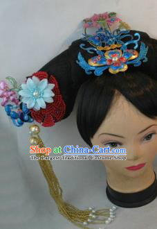 Chinese Traditional Qing Dynasty Royal Princess Hair Accessories Drama Ancient Imperial Consort Flag Bun Headwear
