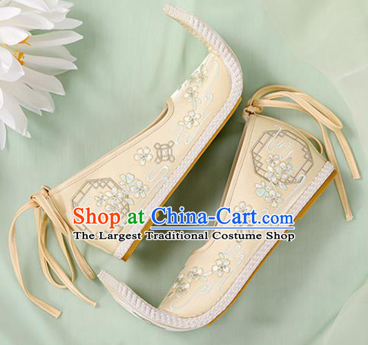 Chinese Ancient Embroidery Plum Blossom Beige Shoes Court Lady Shoes Embroidered Shoes Princess Satin Shoes Handmade Shoes
