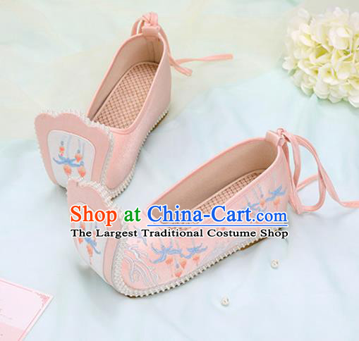 Chinese Ancient Embroidery Enkianthus Pink Shoes Traditional Court Lady Shoes Embroidered Shoes Princess Satin Shoes Handmade Hanfu Shoes