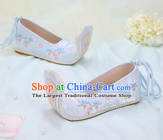 Chinese Ancient Embroidery Enkianthus Blue Shoes Traditional Court Lady Shoes Embroidered Shoes Princess Satin Shoes Handmade Hanfu Shoes