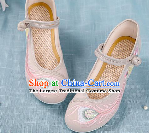 Chinese Traditional National Shoes Beige Cloth Shoes Embroidered Shoes Hanfu Shoes Women Shoes Increased Within Shoes