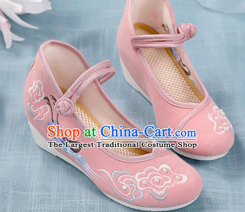 Chinese Traditional National Shoes Pink Cloth Shoes Embroidered Crane Cloud Shoes Hanfu Shoes Women Shoes Increased Within Shoes
