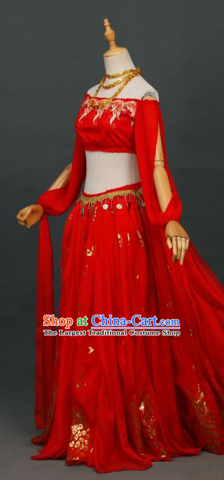 Traditional Chinese Cosplay Fairy Red Hanfu Dress Costumes Ancient Female Swordsman for Women